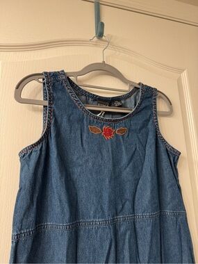 Erika Denim Sleeveless Dress with Red & Brown Embroidery